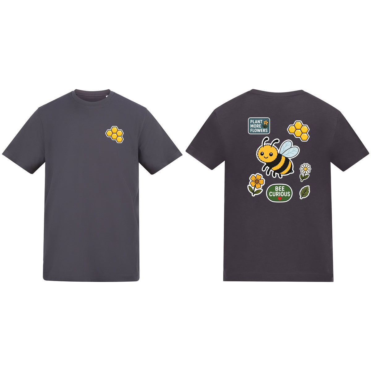 Bee Curious Adult Unisex T-shirt - Badges of the Wild Solid Charcoal colour variant image