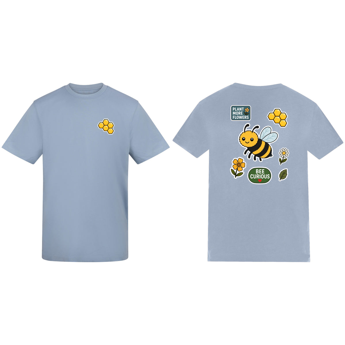 Bee Curious Adult Unisex T-shirt - Badges of the Wild Sky Blue colour variant image
