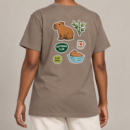 Capybara Chill Club Adult Unisex T-shirt - Badges of the Wild lead image