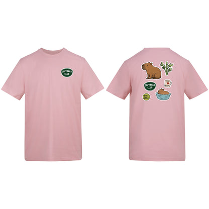 Capybara Chill Club Adult Unisex T-shirt - Badges of the Wild Baby Pink colour variant image