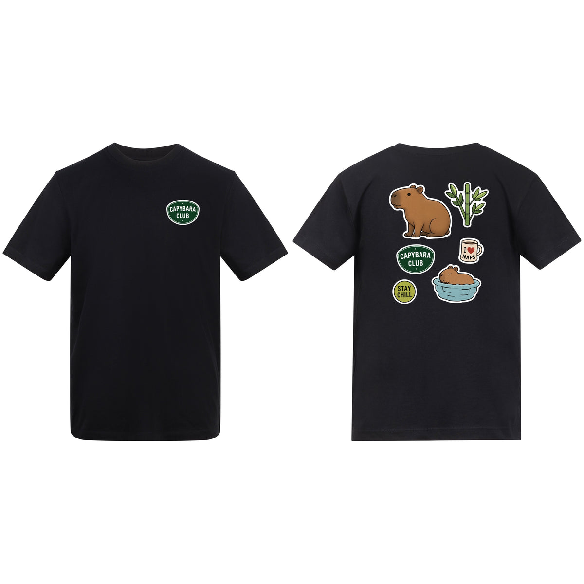 Capybara Chill Club Adult Unisex T-shirt - Badges of the Wild Deep Black colour variant image