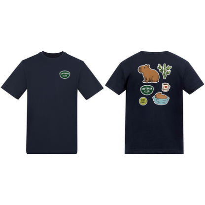 Capybara Chill Club Adult Unisex T-shirt - Badges of the Wild French Navy colour variant image