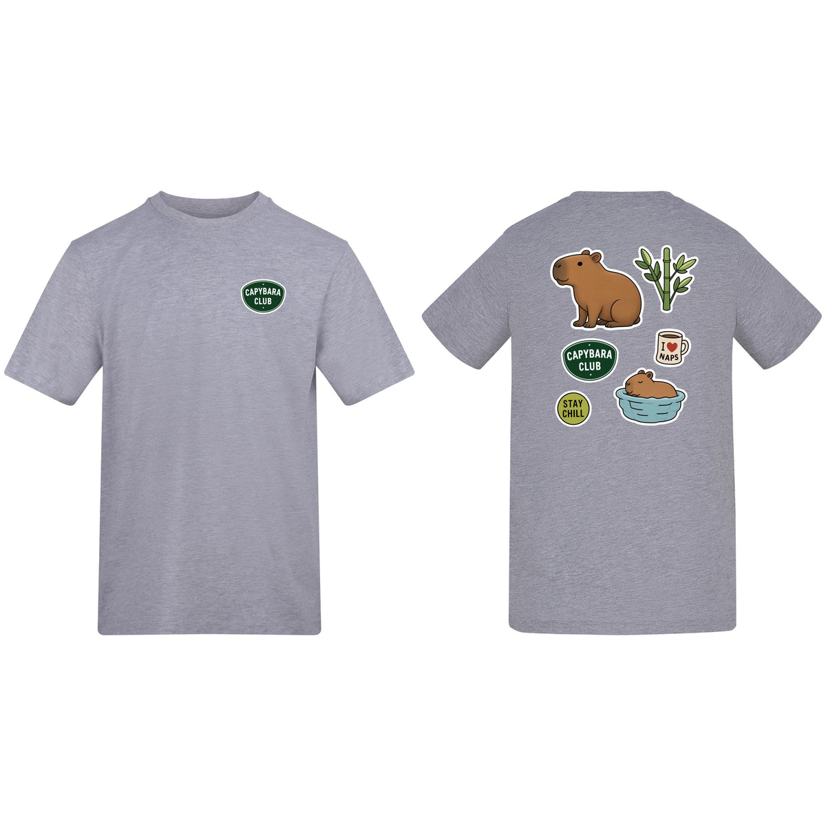 Capybara Chill Club Adult Unisex T-shirt - Badges of the Wild Heather Grey colour variant image