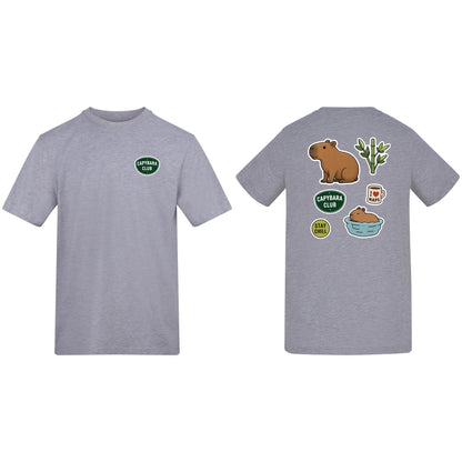 Capybara Chill Club Adult Unisex T-shirt - Badges of the Wild Heather Grey colour variant image