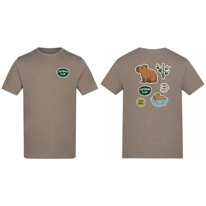 Capybara Chill Club Adult Unisex T-shirt - Badges of the Wild Mocha Brown colour variant image