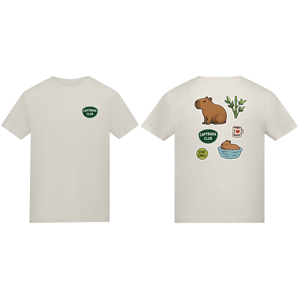 Capybara Chill Club Adult Unisex T-shirt - Badges of the Wild Natural Stone colour variant image