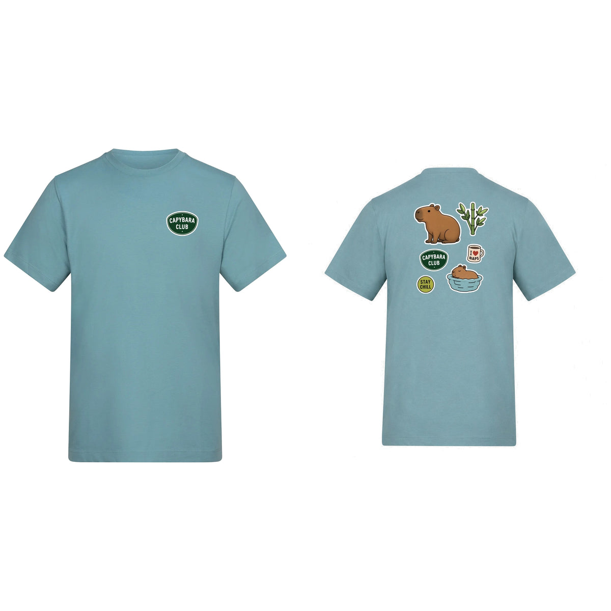 Capybara Chill Club Adult Unisex T-shirt - Badges of the Wild Seafoam colour variant image