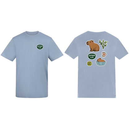 Capybara Chill Club Adult Unisex T-shirt - Badges of the Wild Sky Blue colour variant image