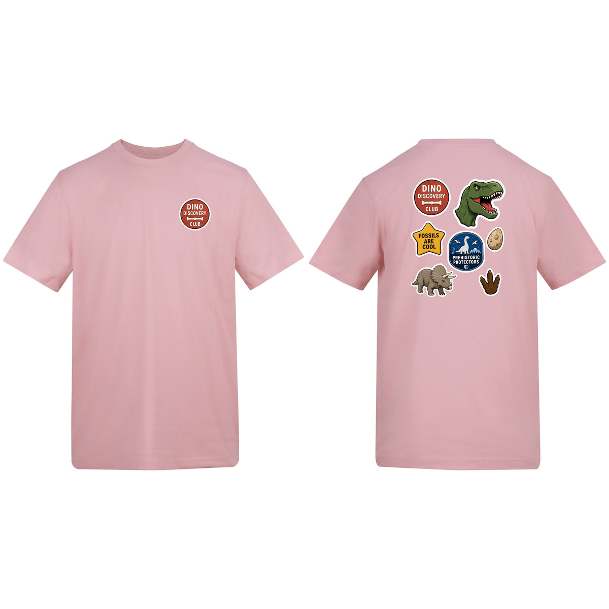 Dino Discovery Club Adult Unisex T-shirt - Badges of the Wild Baby Pink colour variant image