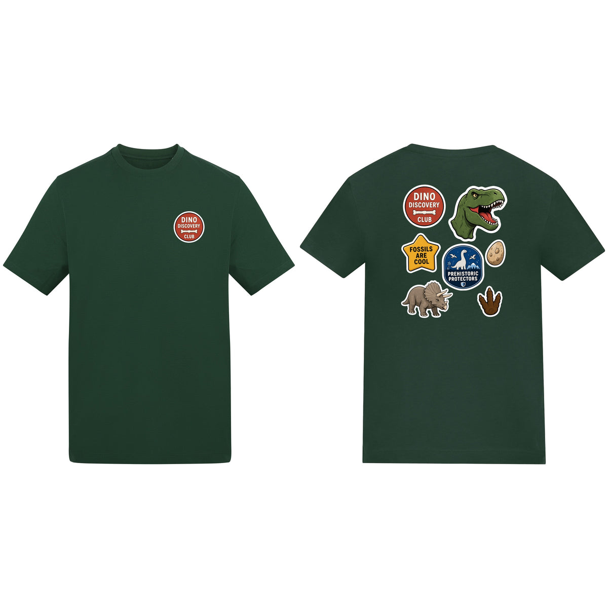 Dino Discovery Club Adult Unisex T-shirt - Badges of the Wild Bottle Green colour variant image