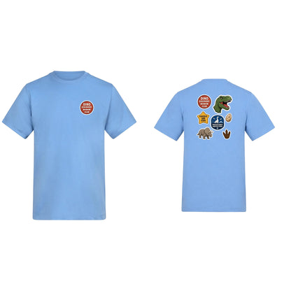 Dino Discovery Club Adult Unisex T-shirt - Badges of the Wild Cornflower Blue colour variant image