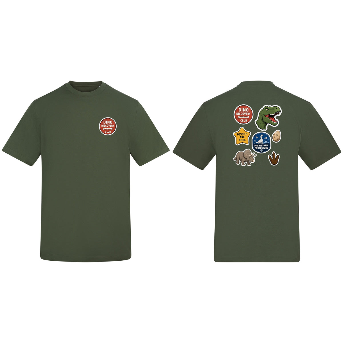 Dino Discovery Club Adult Unisex T-shirt - Badges of the Wild Earthy Green colour variant image