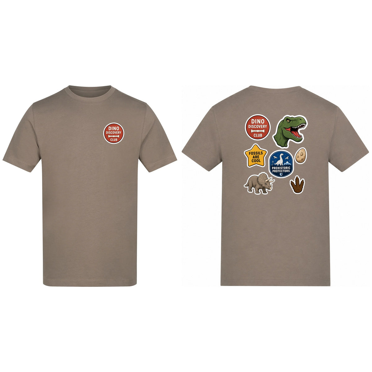 Dino Discovery Club Adult Unisex T-shirt - Badges of the Wild Mocha Brown colour variant image