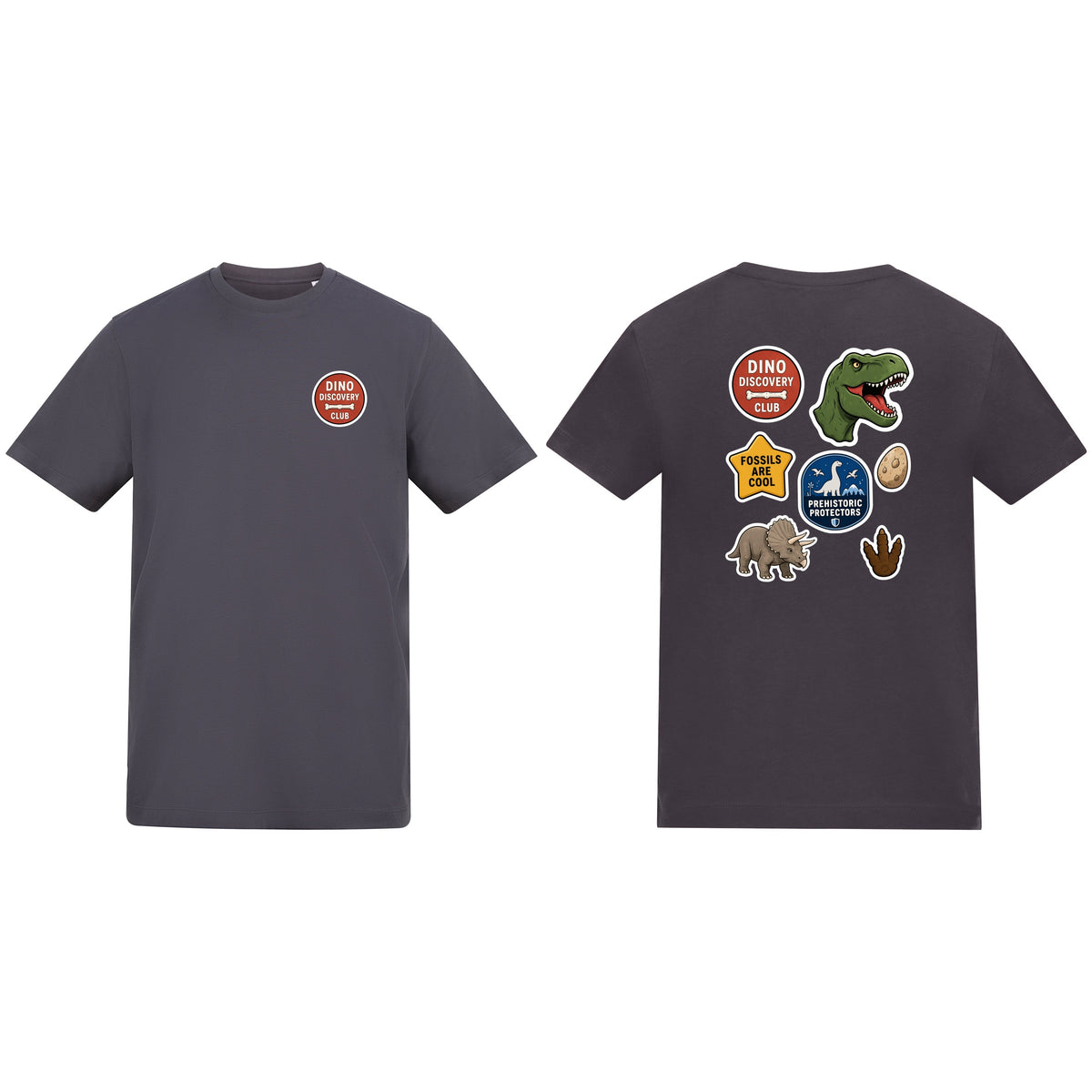 Dino Discovery Club Adult Unisex T-shirt - Badges of the Wild Solid Charcoal colour variant image