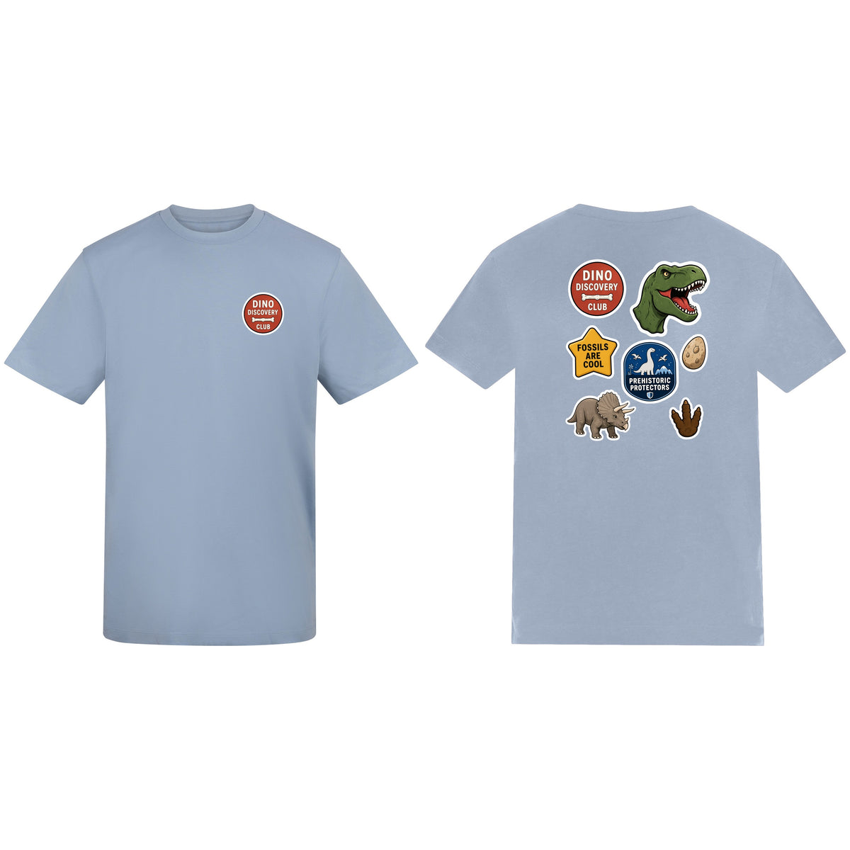 Dino Discovery Club Adult Unisex T-shirt - Badges of the Wild Sky Blue colour variant image