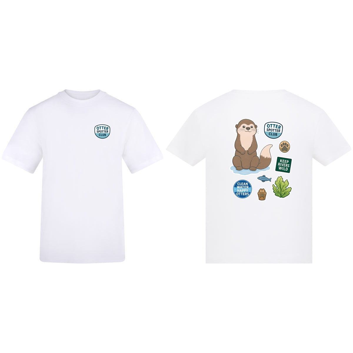 Otter Spotter Club Adult Unisex T-shirt - Badges of the Wild Arctic White colour variant image