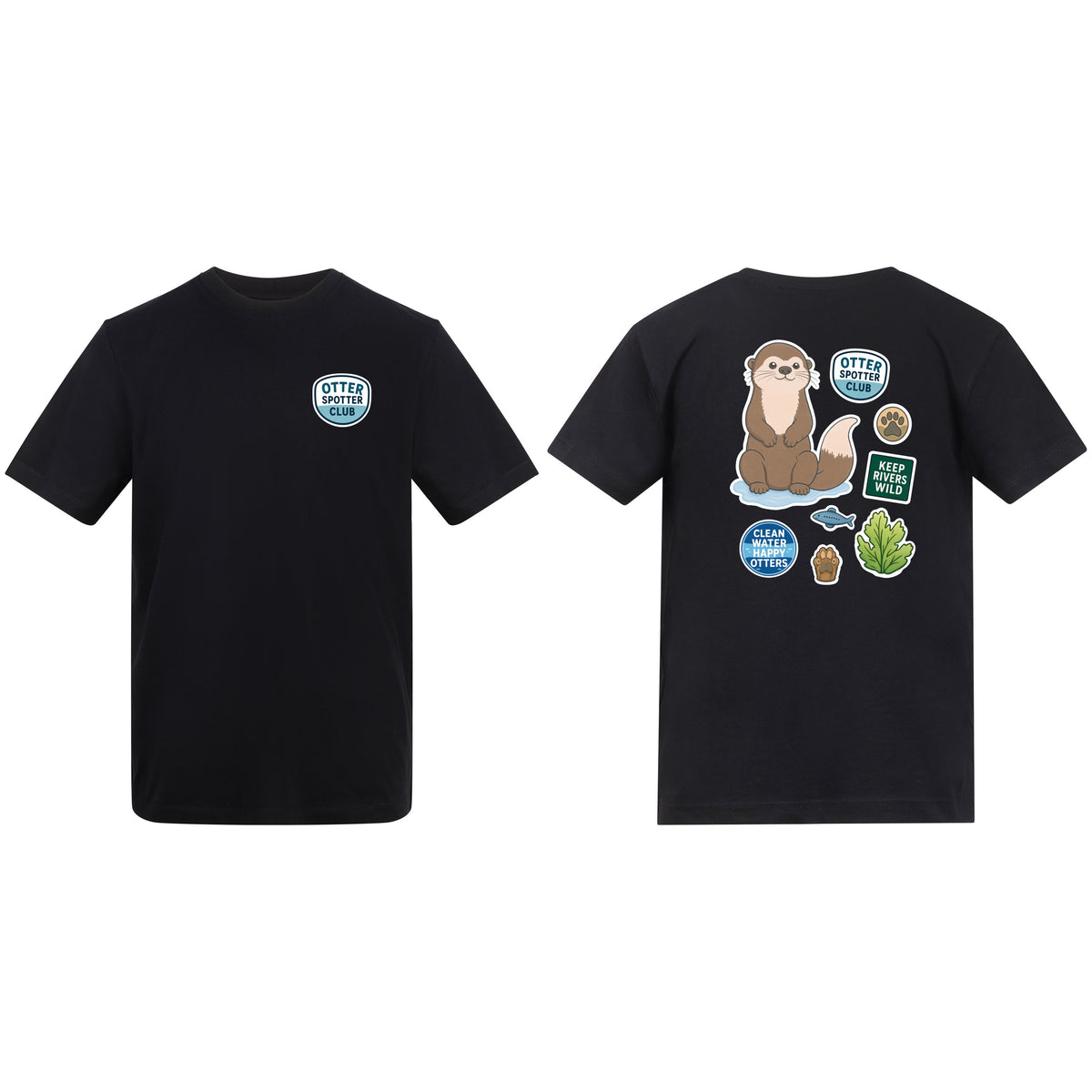 Otter Spotter Club Adult Unisex T-shirt - Badges of the Wild Deep Black colour variant image