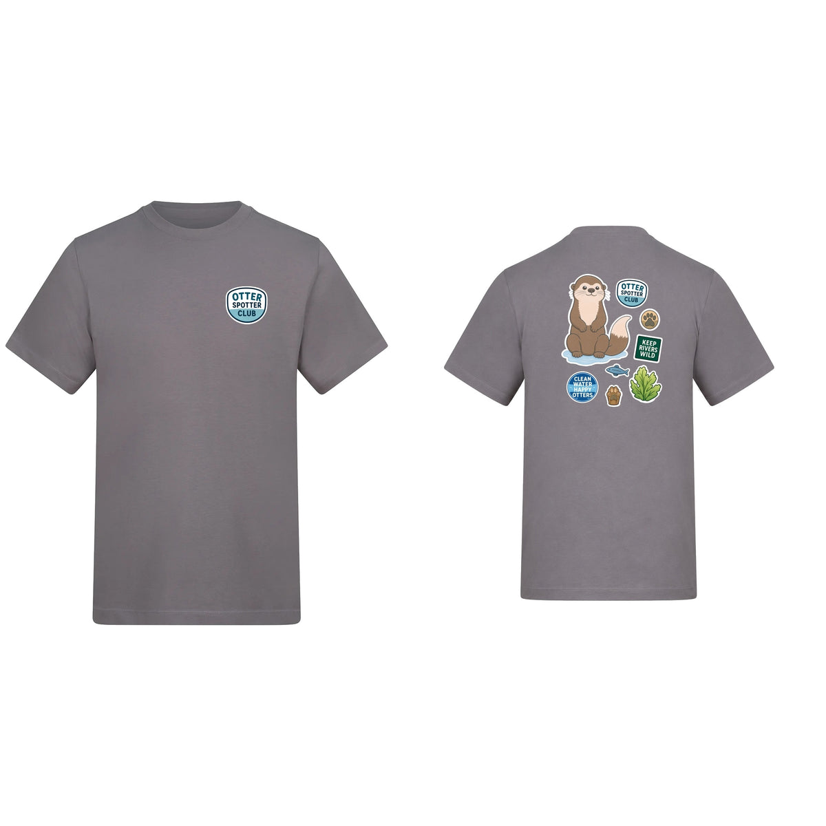 Otter Spotter Club Adult Unisex T-shirt - Badges of the Wild Dusty Lilac colour variant image