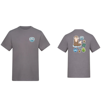 Otter Spotter Club Adult Unisex T-shirt - Badges of the Wild Dusty Lilac colour variant image