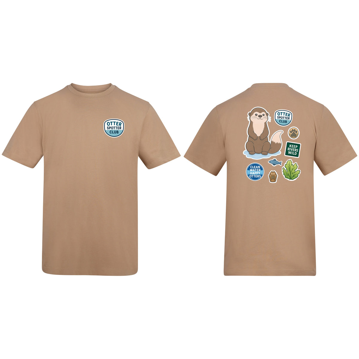 Otter Spotter Club Adult Unisex T-shirt - Badges of the Wild Desert Sand colour variant image