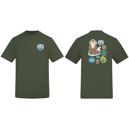 Otter Spotter Club Adult Unisex T-shirt - Badges of the Wild Earthy Green colour variant image
