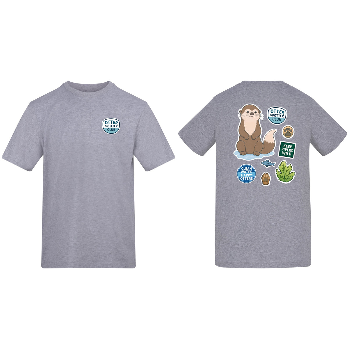 Otter Spotter Club Adult Unisex T-shirt - Badges of the Wild Heather Grey colour variant image