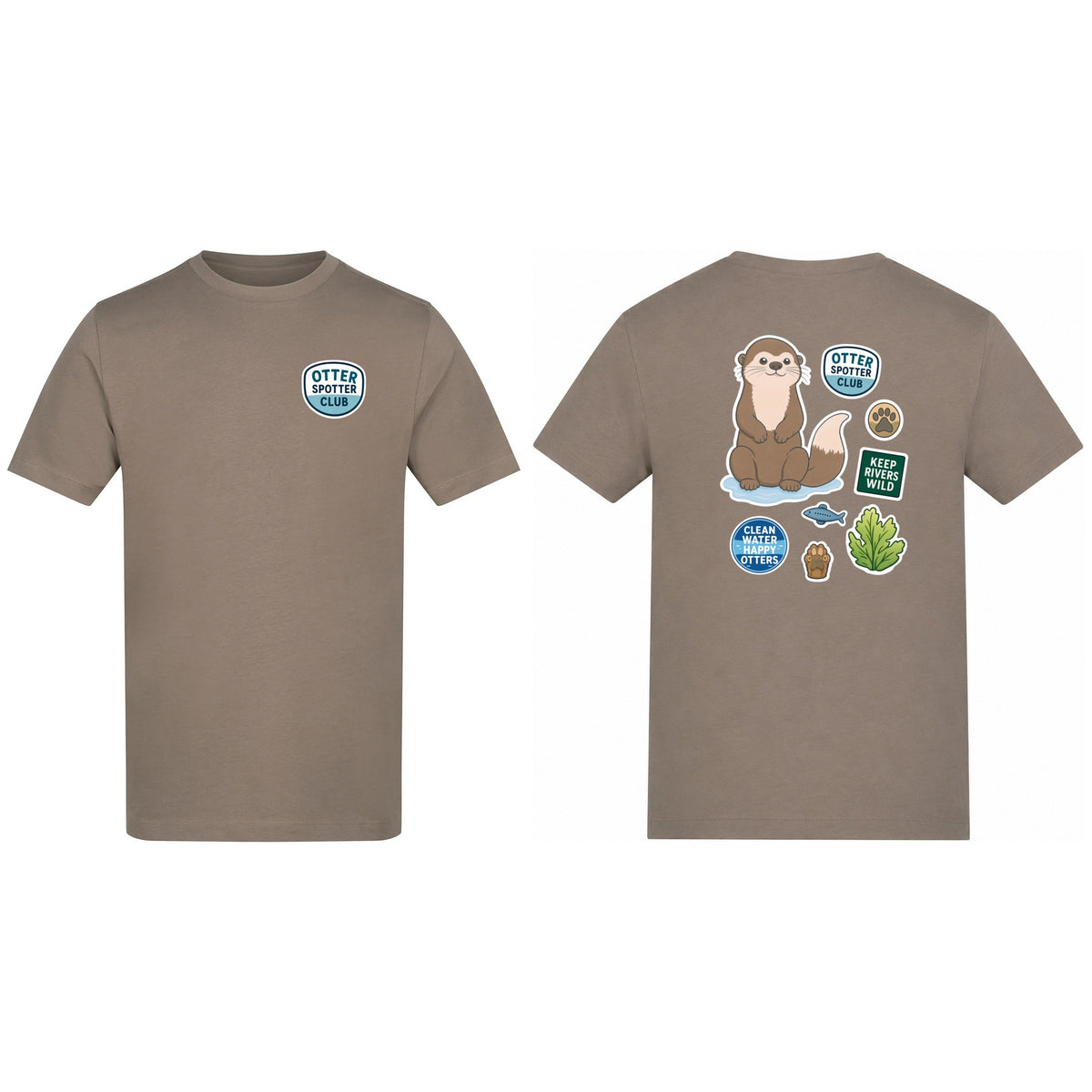 Otter Spotter Club Adult Unisex T-shirt - Badges of the Wild Mocha Brown colour variant image
