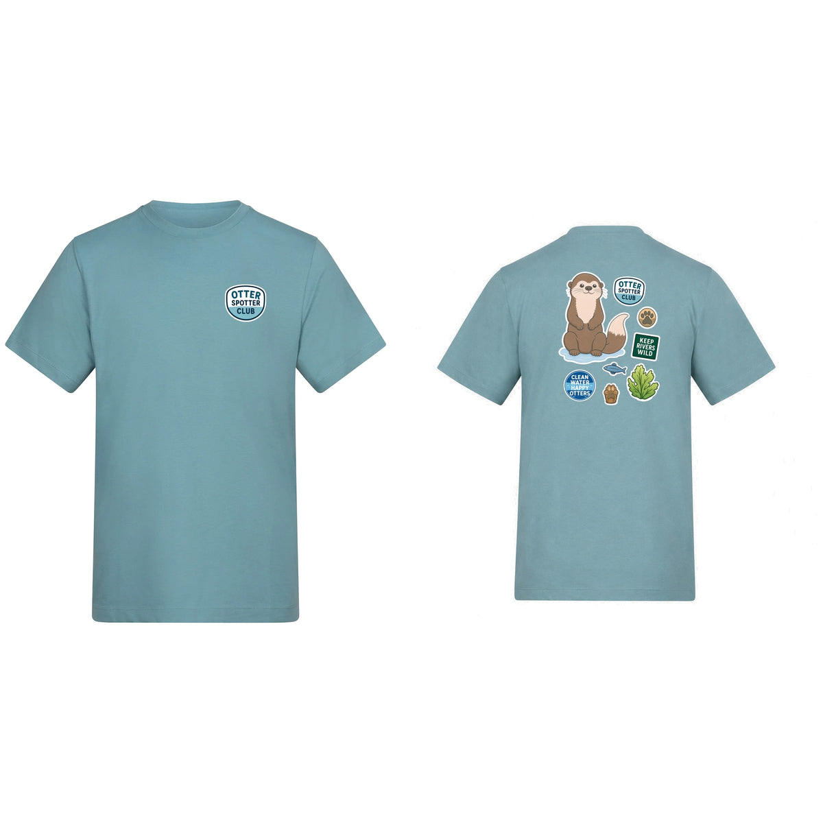 Otter Spotter Club Adult Unisex T-shirt - Badges of the Wild Seafoam colour variant image