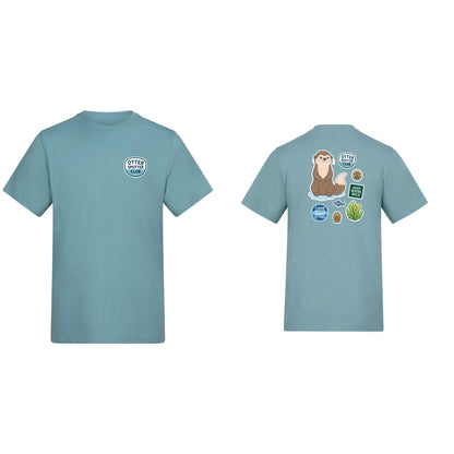 Otter Spotter Club Adult Unisex T-shirt - Badges of the Wild Seafoam colour variant image