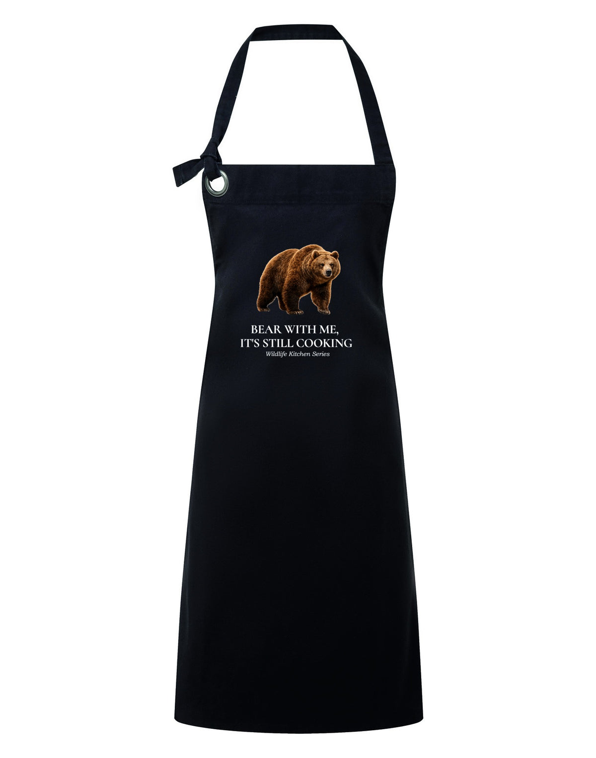 Bear With Me, It’s Still Cooking Adult Apron - Wildlife Kitchen Series Liquorice colour variant image