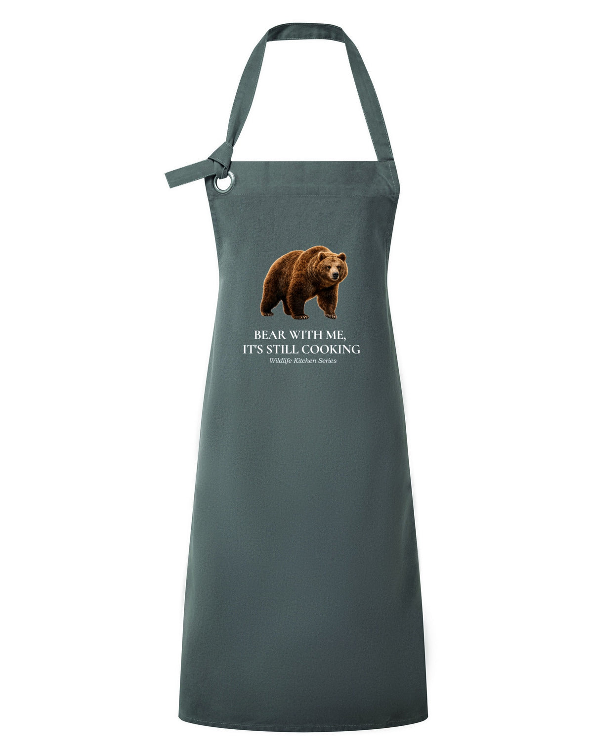 Bear With Me, It’s Still Cooking Adult Apron - Wildlife Kitchen Series Slate Board colour variant image