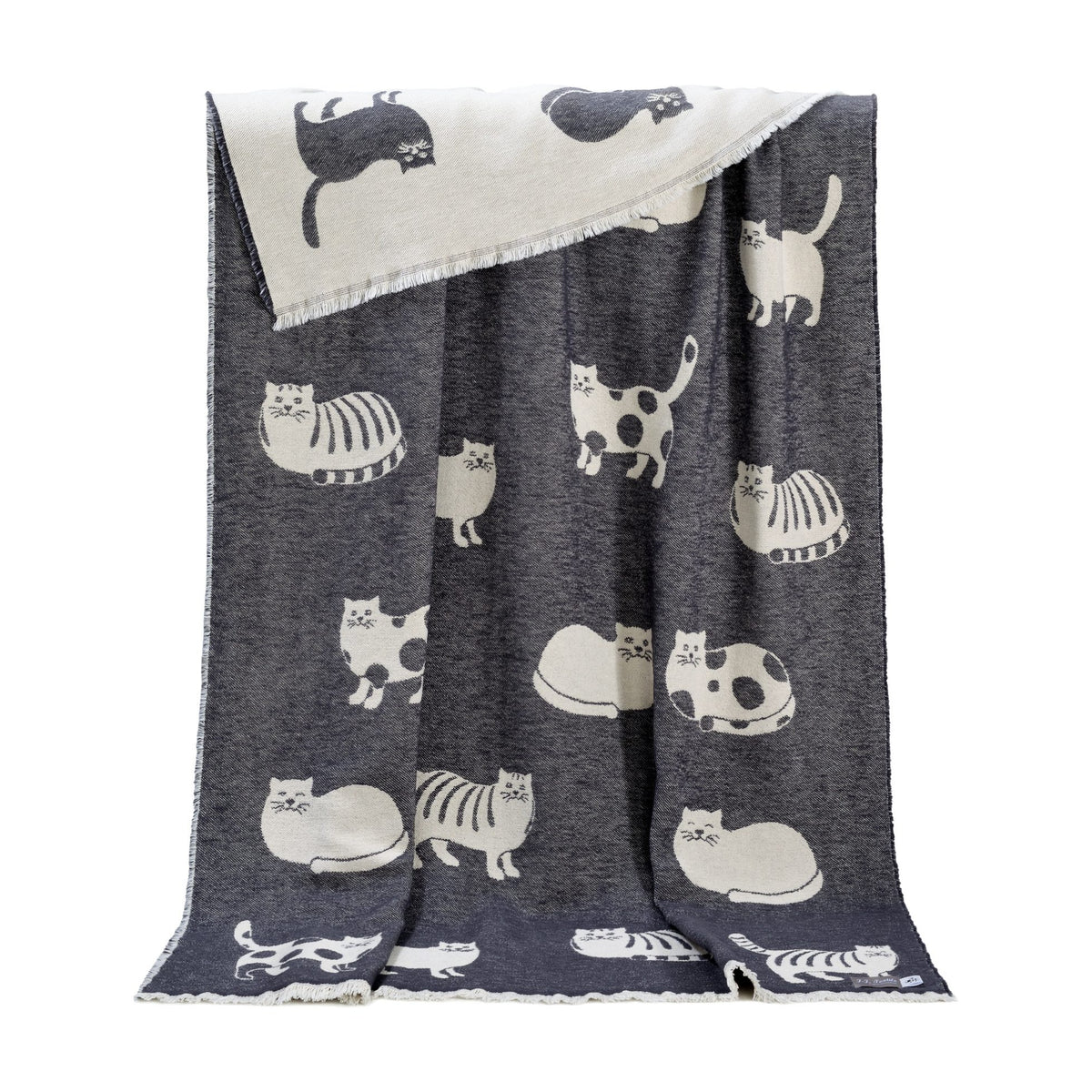 Dark Grey Cat Cotton Throw from J.J. Textile