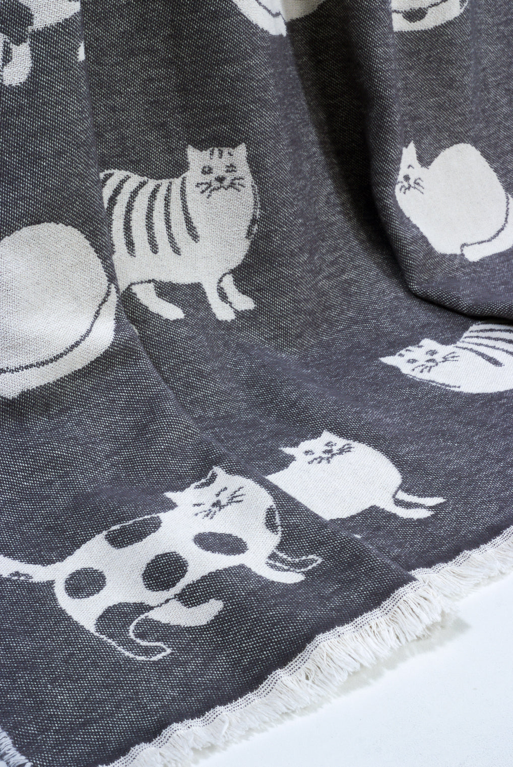 Dark Grey Cat Cotton Throw from J.J. Textile