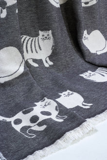 Dark Grey Cat Cotton Throw from J.J. Textile