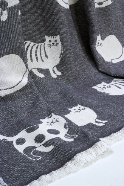 Dark Grey Cat Cotton Throw from J.J. Textile
