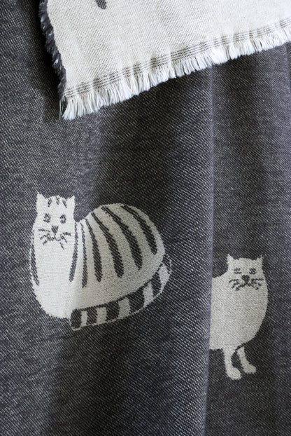 Dark Grey Cat Cotton Throw from J.J. Textile