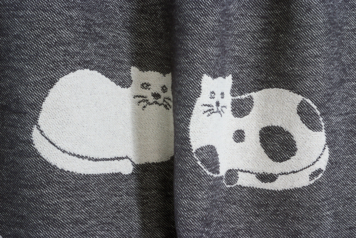 Dark Grey Cat Cotton Throw from J.J. Textile
