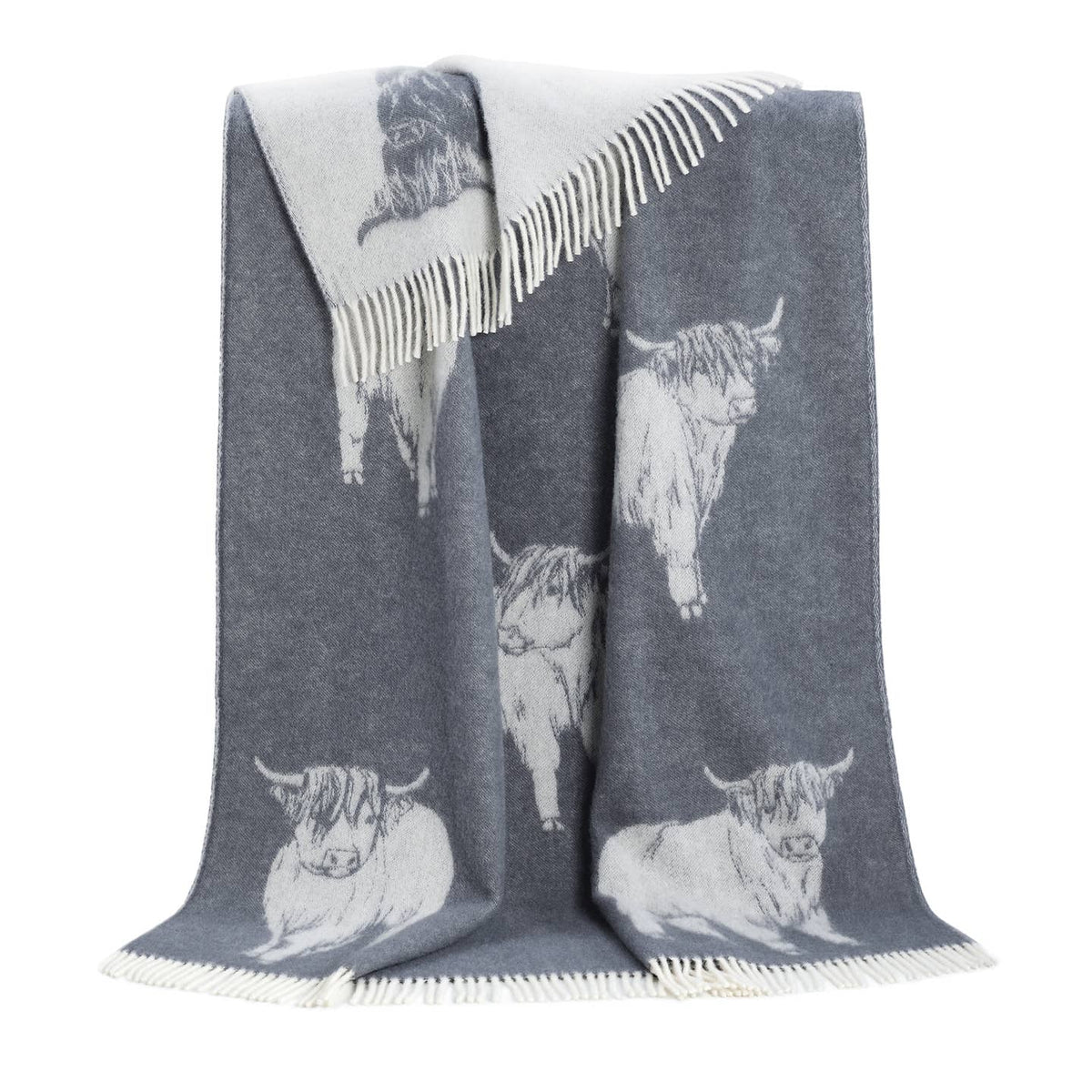 Dark Grey Highland Cow Pure Wool Throw from J.J. Textile