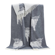 Dark Grey Highland Cow Pure Wool Throw from J.J. Textile