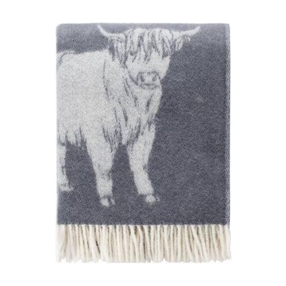 Dark Grey Highland Cow Pure Wool Throw from J.J. Textile