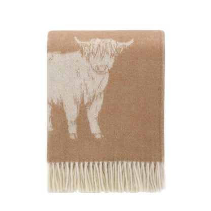 Brown Highland Cow Pure Wool Throw from J.J. Textile