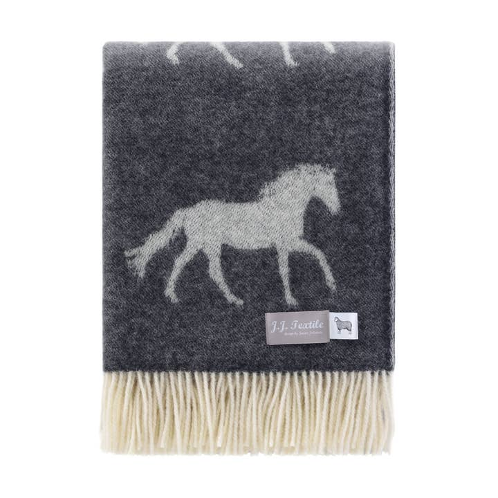 Soft Black Horse Pure Wool Throw from J.J. Textile