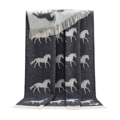 Soft Black Horse Pure Wool Throw from J.J. Textile