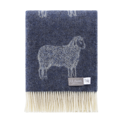 Denim Blue Sheep Pure Wool Throw from J.J. Textile