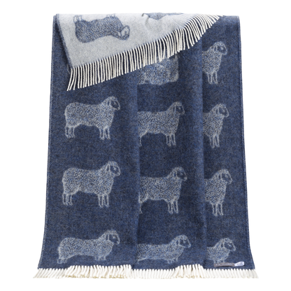 Denim Blue Sheep Pure Wool Throw from J.J. Textile