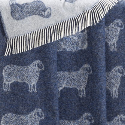 Denim Blue Sheep Pure Wool Throw from J.J. Textile