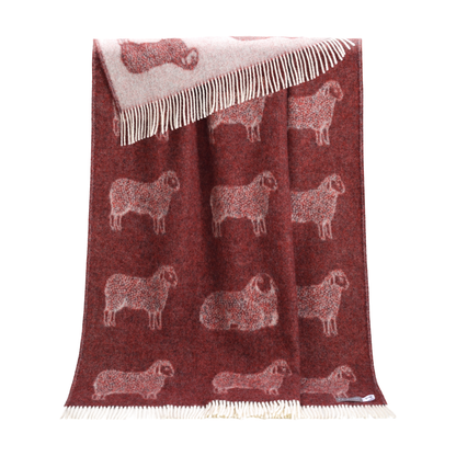 Burgundy Red Sheep Pure Wool Throw from J.J. Textile