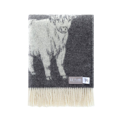 Soft Black Highland Cow Pure Wool Throw from J.J. Textile