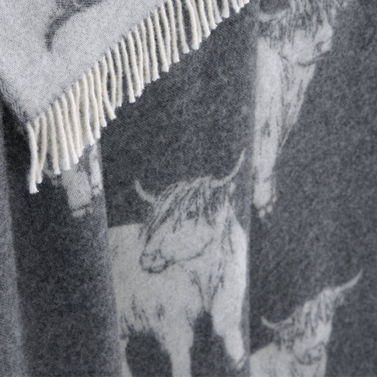 Soft Black Highland Cow Pure Wool Throw from J.J. Textile