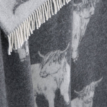 Soft Black Highland Cow Pure Wool Throw from J.J. Textile